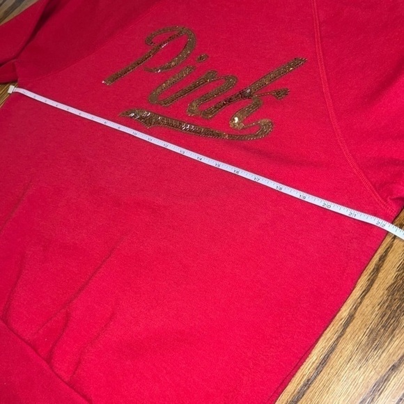 PINK by Victoria’s Secret Spellout Sequin Red Hooded Sweatshirt - Picture 11 of 12